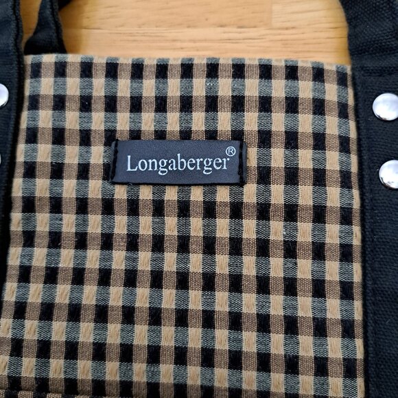 Longaberger Homestead Black Tan Gingham Checkered Plaid Tote Bag Double Handles - Picture 2 of 10
